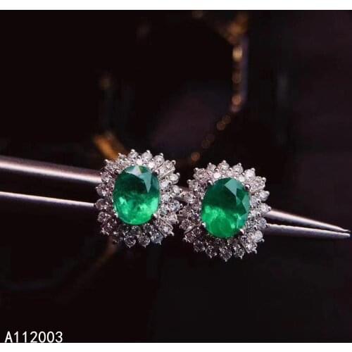 KJJEAXCMY Fine Jewelry 925 sterling silver inlaid natural gemstone Emerald female earrings Ear studs trendy support detection