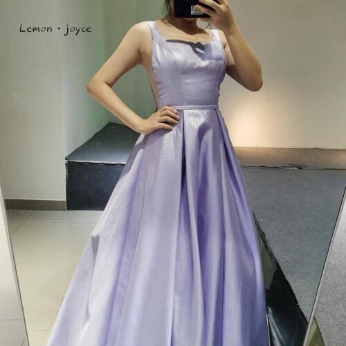 Lemon Joyce Elegant Lilac Prom Dresses Square Collar Neck Sleeveless A-Line Simple Prom Party Gown Plus Size