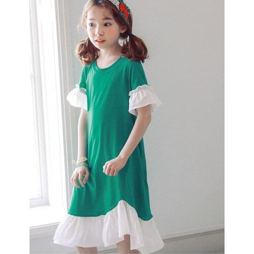 100% Cotton Patchwork Girl Summer Dress 2020 New Children Dresses Green Long Princess Clothing Girls Kids Clothing Costumes