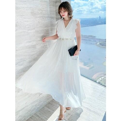 High quality Falbala V - neck sleeveless nail drill the new summer dress