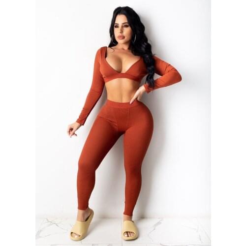 Summer Clothes Two Piece Set Women Sexy Fashion Hollow Solid Thread Sports Yoga-wear Pants Suits Fitness Club Outfits Wholesale