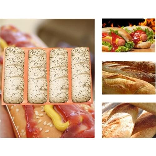 Meibum Various Bread Baking Tray Long Loaf Hot Dog Baguette Eclair Cookie Non Stick Glass Fiber Silicone Mold Black Porous Mould
