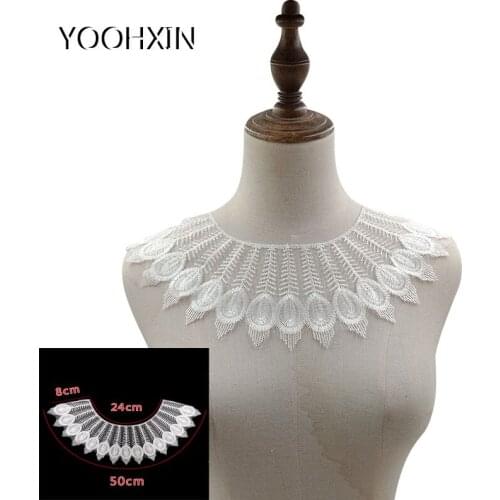 Fashion flower mesh embroidery DIY lace collar Fabric Sewing ribbon trim Applique neckline craft Wedding dress cloth decor