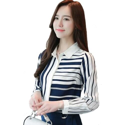 Fashion Women Blouse 2021 Autumn Womens Shirt Long Sleeve Striped Chiffon Blouses Top