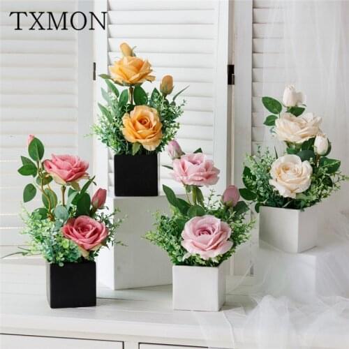 Nordic Simulation Flower Set Living Room Decoration Home Plastic Bouquet Decoration Floral Potted Small Ornaments Fake Flowers
