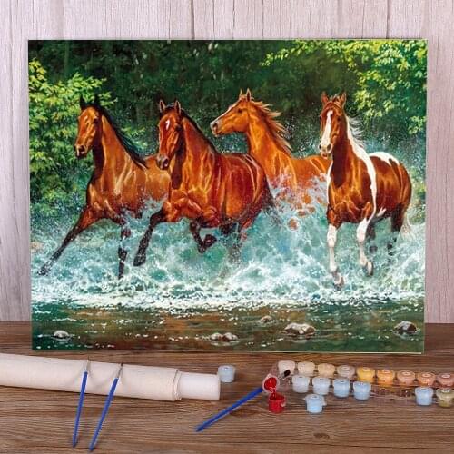 Animal Horse Flower Coloring By Numbers Painting Package Oil Paints 50*70 Canvas Painting Decorative Paintings Kids Drawing