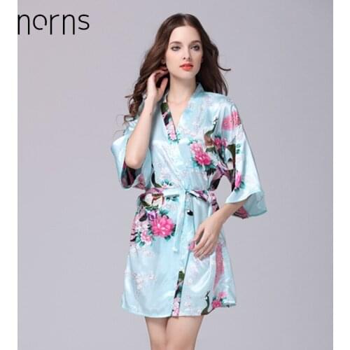 Norns Silk Nightgown Ladies All Seasons Sleeve Peacock Pajamas Oversized Home Service Soft Nightwear