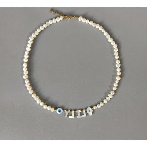 2020 New Personalized Custom Name Necklace Natural Pearl Shell Letter Pendant Necklace Unique Blue Eye Beads брелок naszyjnik