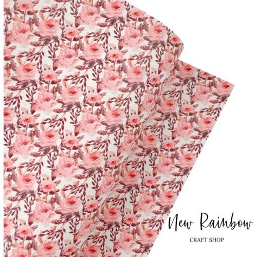 New Rainbow 30x138cm/Roll Autumn Florals Print Artisan Leather Perfect For DIY Making Hairbows, Hairclips,Earrings