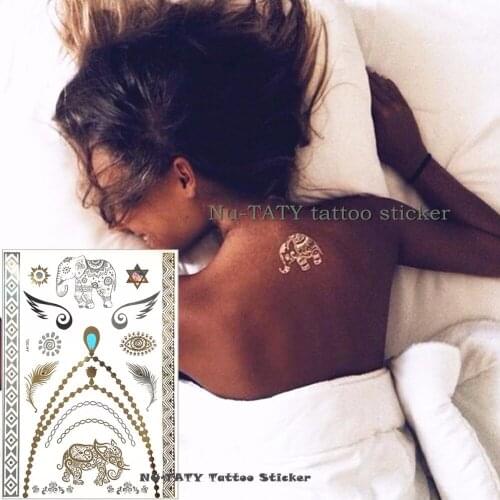 Nu-TATY 8PCS/LOT 24 style Temporary Tattoo Body Art, Elephant Gold Designs, Flash Tattoo Sticker Keep 3-5 days