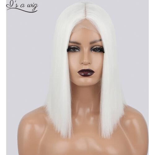 Is a wig Short Straight White Wigs Synthetic Wigs for Women 60 613 Blonde Black Brown Red Pink Purple Middle Part Cosplay Hairs