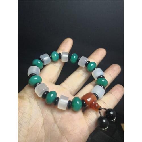 Hand-woven Green and White Natural Chalcedony 12mm Bead Bracelet