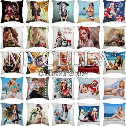 Merry Christmas 45cm Cushion Cover Nordic Style Pillowcase Decorative Ornament Home Cartoon girl Cushion Cover New Year Gift