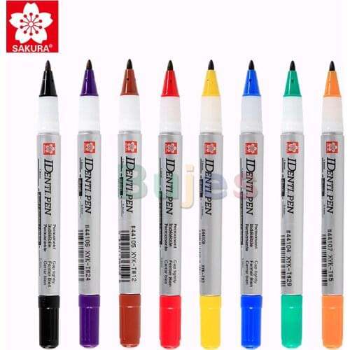 SAKURA Identi Pen, Fine and Extra Fine Permanent Ink Dual Point Marker 1.0mm 0.4mm, Mark on Anything 8 Color Available