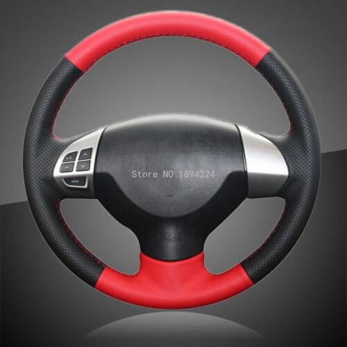 Hand Sewing Black Leather Car Steering Cover for Mitsubishi Lancer X 10 2007-13