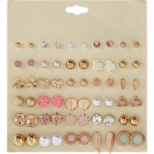 Fashion Brincos Stud Earrings Set Crystal Pearl Women Earrings Sets Boho Leaf Flowers Heart Earring Geometric Vintage Jewelry