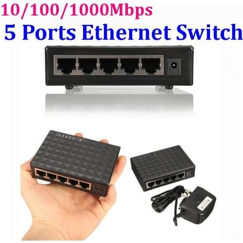 10/100/1000Mbps 5 Ports Ethernet Switch Network Switch Hub Plastic Mini Desktop High Performance Smart Adapter * 120set/lot