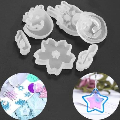 12 Styles Epoxy Resin Silicone Mold Star Moon Snowflake Necklace Earring Pendant DIY Handmade Jewelry Making Accessory Findings
