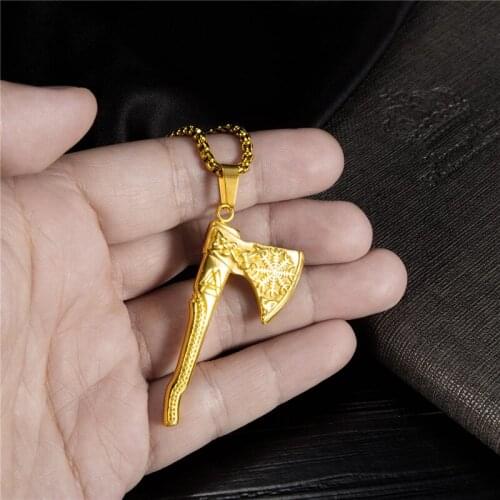 Nordic Fashion Popular Stainless Steel Double Sided Viking Tomahawk Necklace Men Color Gold Black Pendant Jewelry On The Neck