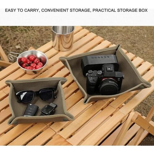 Camping Folding Storage Tray Foldable Desktop Sundries Storage Tray Waterproof Table Canvas Key Coin Organizer Case