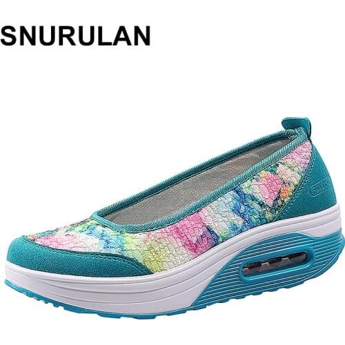 SNURULAN 2020 Ethnic Style Women’s Shake Shoes Air Cushion Flats Shoes Lady Autumn Casual Shoes Shallow Loafers Boat Shoes Brea