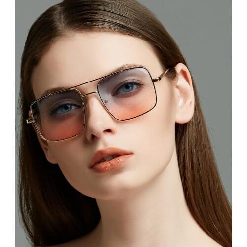 Gradient Lens Square Oversized Sunglasses Women Brand Designer Large Metal Frame Eyewear UV400 Vintage Female Sun Glasses Shades
