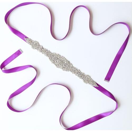 Bridal Waist Diamond Wedding Dress Waist Cover Womens Party Girl Dress Accessories Rhinestone Belt Embellishment Purple