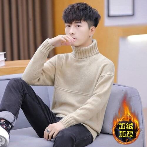 Lapel Plush thickened Korean fashion autumn winter sweater mens youth t-shirt