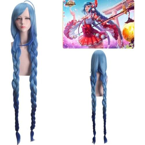 King of Glory Da Qiao Skin Ise Miko Halloween Fancy Straight Wig Women Fashion Bule Double Twist Braid Wig