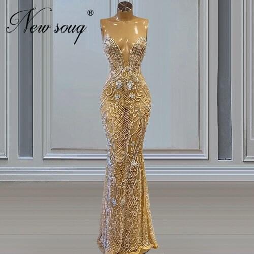 Vestidos De Soiree Formal Evening Dresses Middle East Full Beading Prom Dresses Crystals Celebrity Gown Long Mermaid Party Gowns