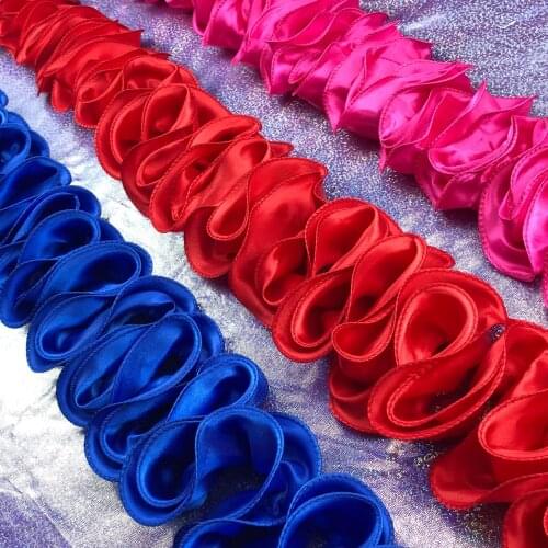 2Yards Red White Royal Blue Chiffon Pleated Lace Trim Ruffled Fabric Dance Dress Skirt Accessories Headwear Decoration Materials