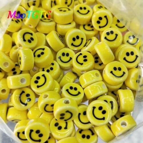 20pcs/lot Smile Yellow Ceramic Beads For Jewelry Making Necklace Bracelet 10mm Smiling Face Loose Beads Accessories Wholesale