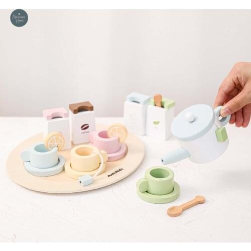 24 Pcs/Set Baby Toys Simulation Wooden Tea Set Toys Play House Toys Afternoon Tea Kids Family Kitchen Toys Pretend Toys Gift
