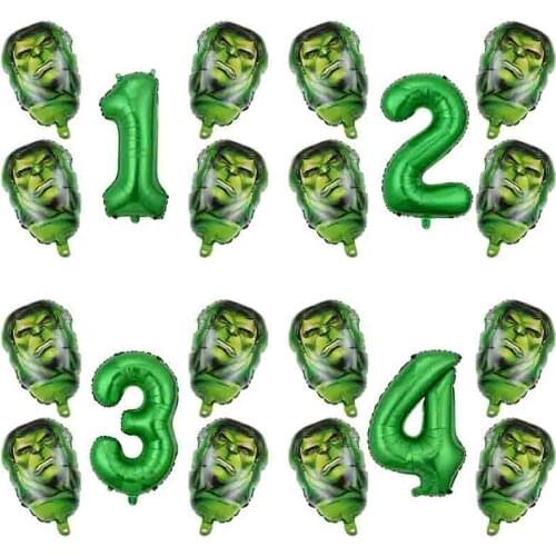 5pcs Avengers Hulk Iron Man Foil Balloons Green Number Party Inflatable Head Balloon Birthday Party Decoration Kids Toys Globos
