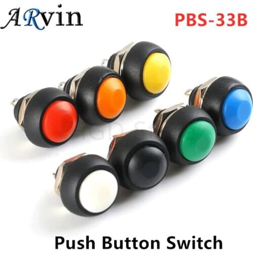 5Pcs PBS-33B 2Pin Mini Switch 12mm 12V 1A Waterproof Momentary Push Button Switch Since the Reset Non-Locking