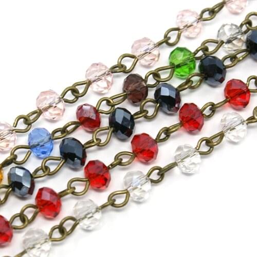 6x4mm Handmade Glass Faceted Abacus Beads Chains, with Glass Faceted Abacus Beads and Iron Eyepins, Antique Bronze, 1000x6mm F80