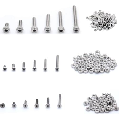 A2 Stainless Steel M3 Cap/Button/Flat Head 250pc/set Hex Socket Screw Bolt Nut Assortment Kit