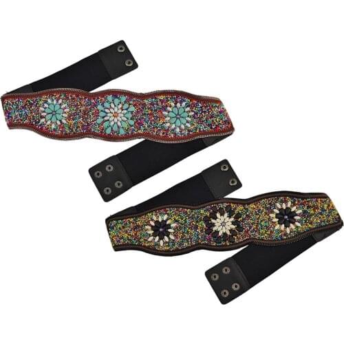 Bohemian Retro Charms Ethnic Bead Flower Elastic Strech Adjustable Dress Leather Belt Waist Dance Belly Chain Body Jewelry India