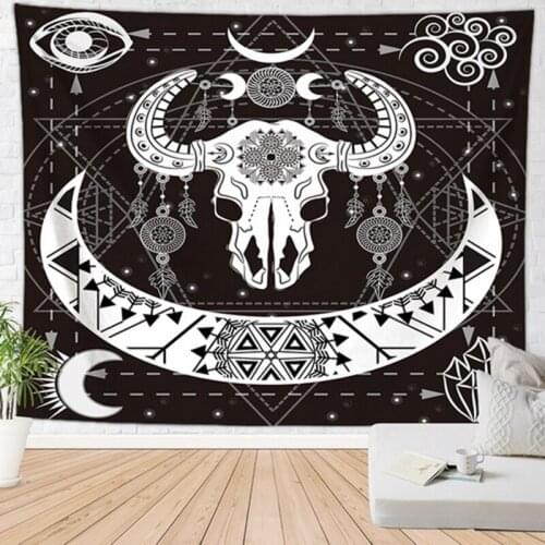 Goat skull indian bohemian tapiz hippie wall hanging moon tapestry black mandala wall boho tapices decoración