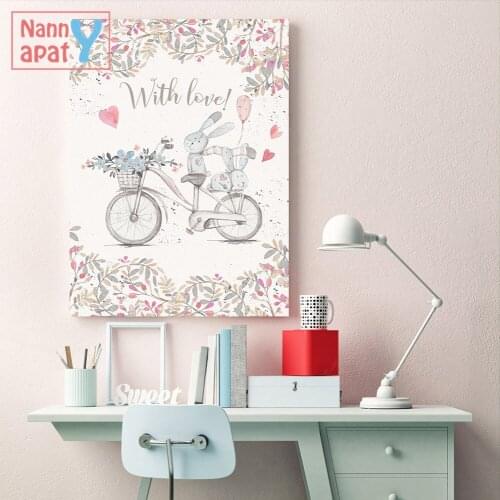 Nursery Kawaii Hand Paint Rabbit Balloon Poster Prints Wall Art Canvas Painting Modern Picture Baby Kids Room Home Decoration
