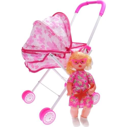 Baby Doll with Stroller Pram Buggy Girls Junior Toy Foldable Pushchair Kid Toy