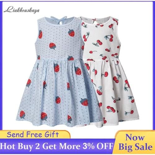 Girls Cotton ChildrenS Wear Toddler Baby Girls Dress Strawberry Pattern Floral Dress Wedding Party Pageant Dresses Casual Dress