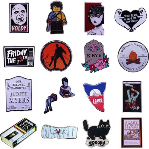 90‘ Horror Movie Enamel Pins Collect Funny Metal Cartoon Brooch Backpack Hat Bag Collar Lapel Badge Fashion Jewelry Gifts