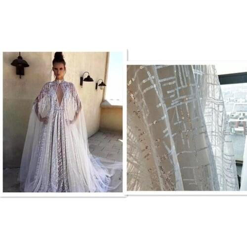 Good design JRB-80906 Sequins embroidered lace fabric 5yard/lot african net lace fabric in white color