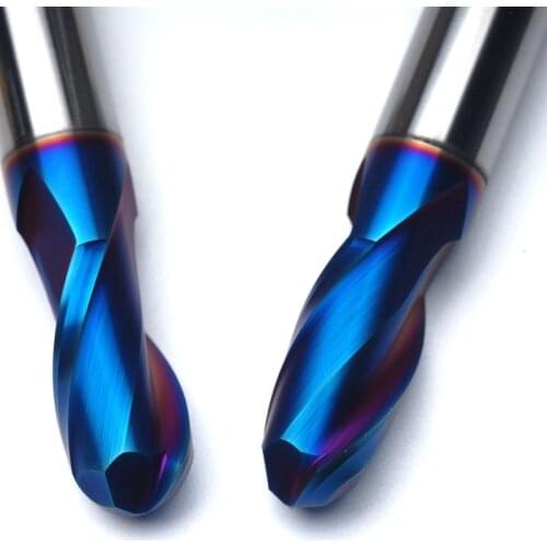 HRC65 Blue NaCo Coated R3x12xD6x75L Solid carbide Ball nose end mill 2 flute end mills with straight shank milling cutter