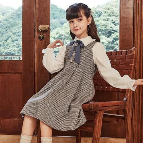 2 Piece Clothing Sets For Girls 2PCS Plaid Dress And Shirts Outfits Suit Children Teens School Uniform Clothes 7-14 Years