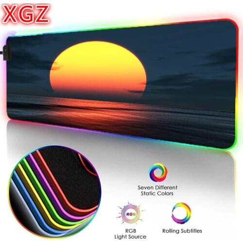 XGZ Mousepad RGB Landscape Sunrise Gaming Mouse Pad LED Luminous Color Lighting Computer Desk Wireless Charging Mouse Pad