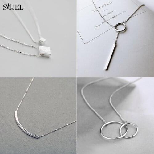 SMJEL Tiny Double Circle Round Necklaces & Pendants Karma Bar Charm Necklace Chain Jewelry For Women Best Gifts for Her
