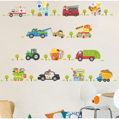 Cartoon car road track creative wall sticker for kids rooms nursery childrens room decor on the wall car murals Child gift