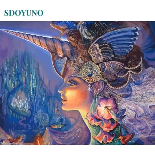 SDOYUNO Framed 50x65cm DIY Unicorn Forest Goddess Paint By Numbers For Adults Home Decoration Wall Decor Art Canvas Painting